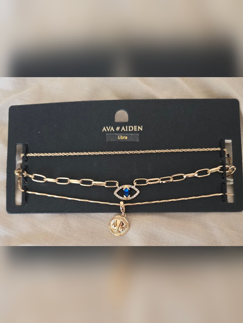 Ava & Aiden Gold-Tone Layered Necklace  Set with Blue Eye Accent